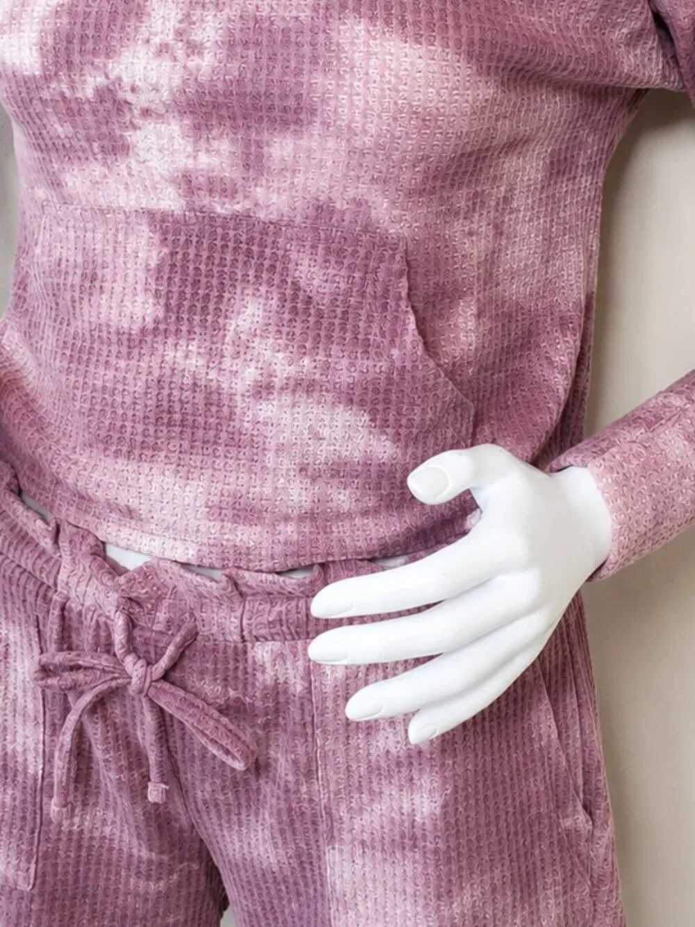 Pink Rose Cozie Beige/Mauve Tie-Dye Waffle Knit Cowl Neck Sweater Set SZ S